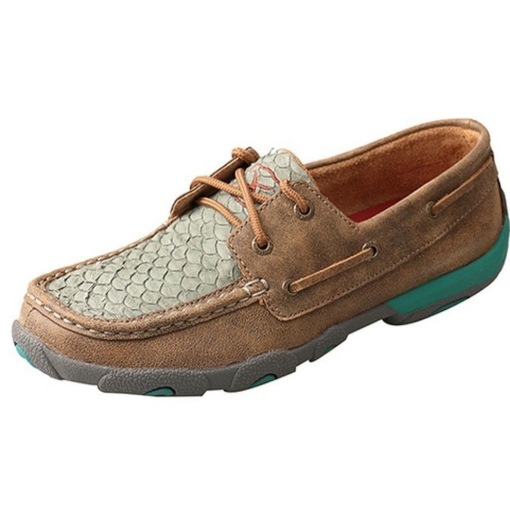 Twisted X | Ladies Brown and Turquoise Fishgill Leather Moccasins | Size 7.5